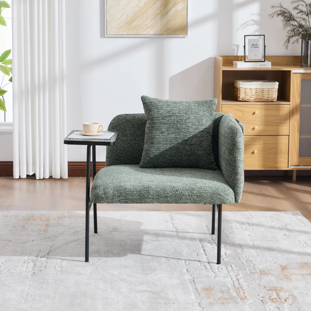 Poltrona relax in chenille smeraldo con tavolino laterale e tasche portaoggetti 86x72x71 cm