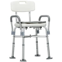 Sedia Doccia ad Altezza Regolabile con Braccioli e Cuscino Rimovibile 53.5x52x80-90 cm, Bianca