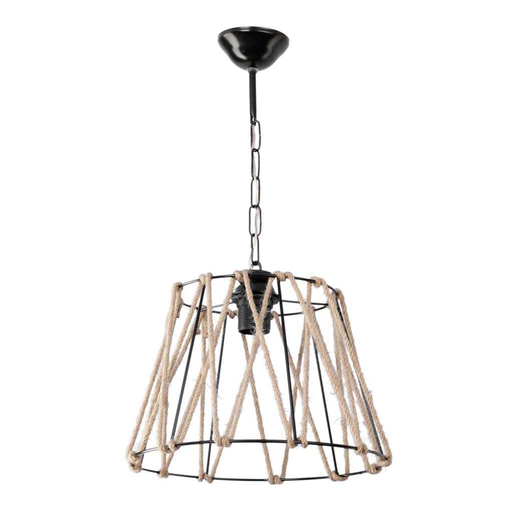 Lampada a Sospensione Harrogate Paralume a Gabbia in Corda Iuta 18,5x30 cm [lux.pro]