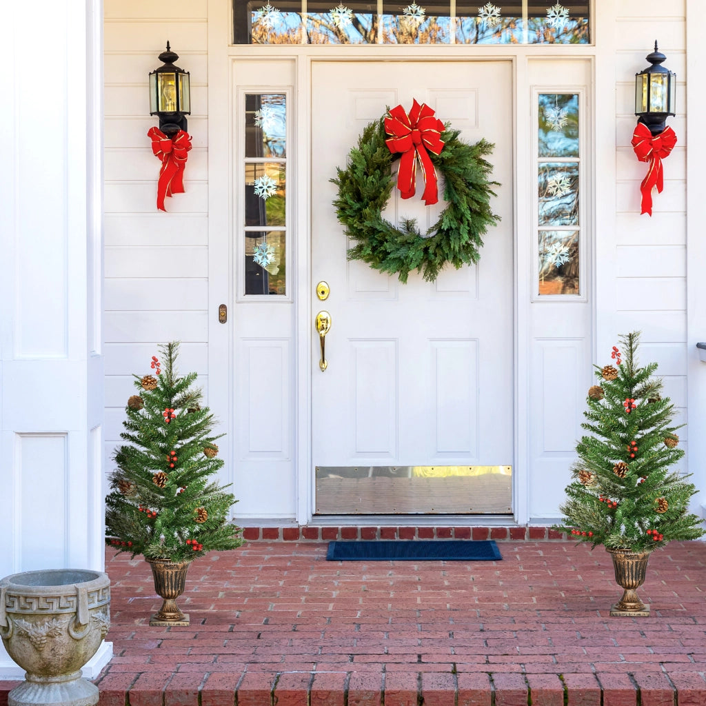 Albero di Natale Artificiale 90cm con Bacche e Pigne Verde Interni ¨C zephmum ¨C Set 2 Pezzi