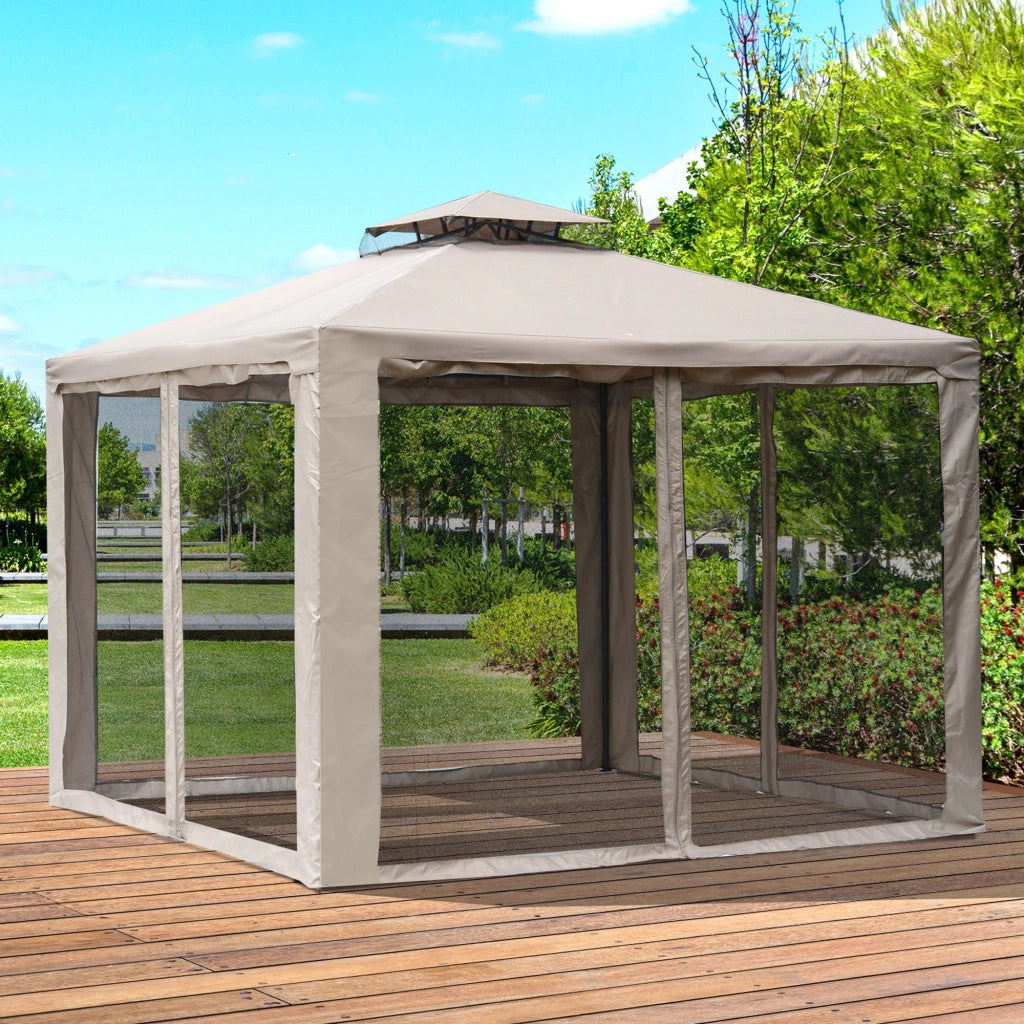 Gazebo da giardino con doppio tetto e zanzariera ¨C zephmum ¨C Grigio 3x3 m