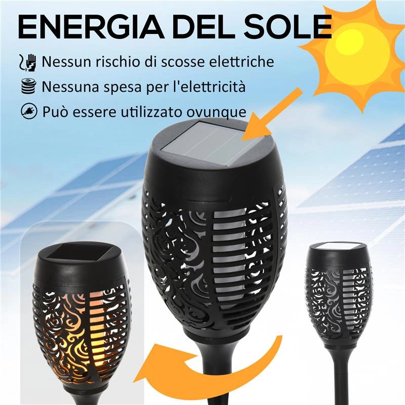 SET 4 FARETTI DA ESTERNO LED A ENERGIA SOLARE CON 4 PICCHETTI IN PLASTICA Ø 12X72 CM NERO