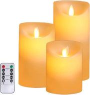 Set di 3 candele LED inaccendabili acqua-resistenti per esterno con telecomando - 10 cm 12,5 cm 15 cm.
