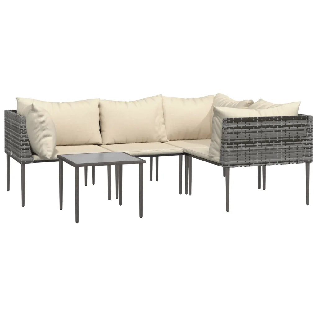 Set Divani da Giardino 5 pz | Set Salotto da Giardino con Cuscini in Polyrattan Grigio