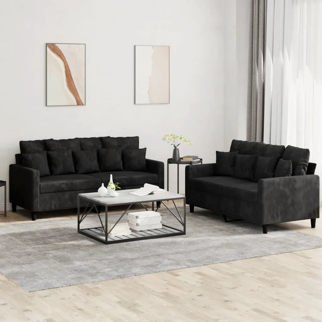 Set di Divani 2 pz con Cuscini Nero in Vellutocod mxl 80405
