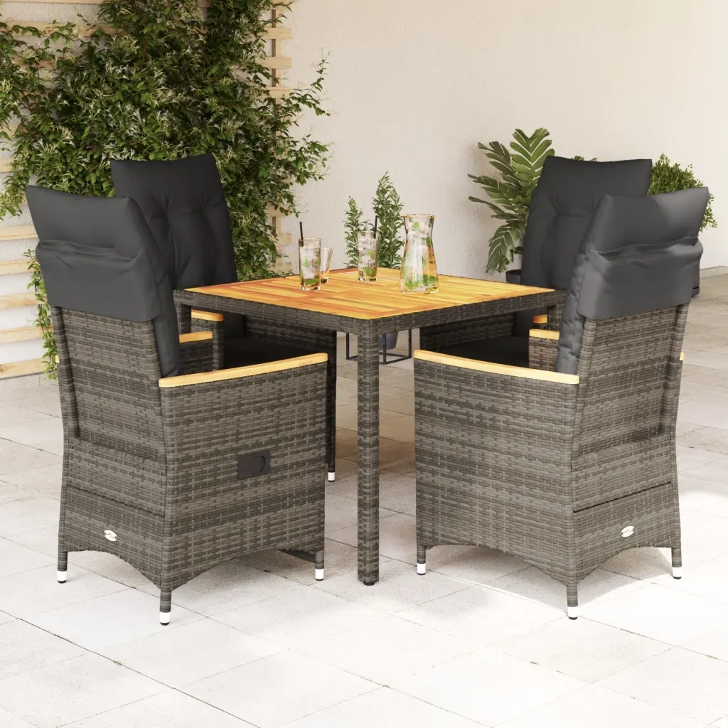 Set da Pranzo da Giardino 5 pz con Cuscini in Polyrattan Grigio 3276845