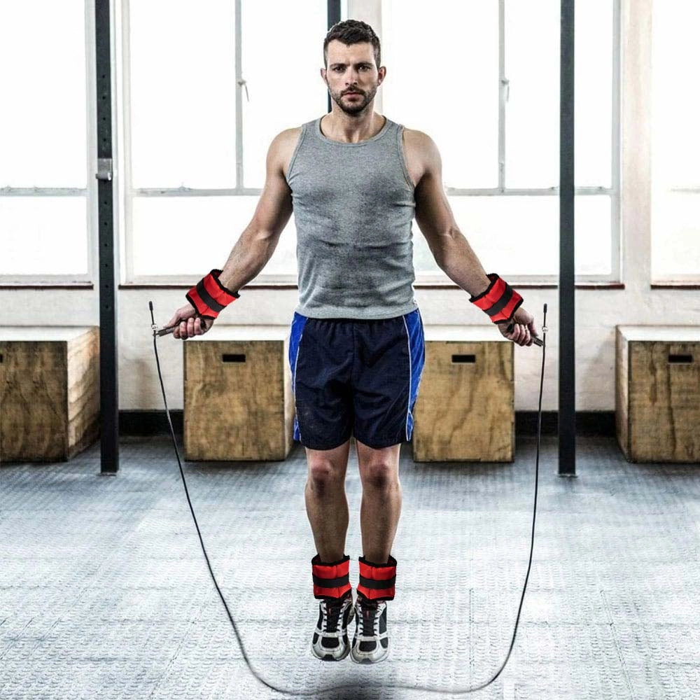 Kit 4 Pesi Allenamento Fitness 2KG+1KG Regolabili per Polsi e Caviglie Nero Rosso