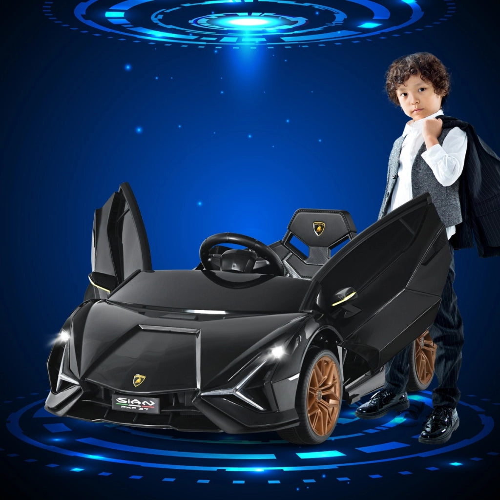 Macchina cavalcabile per bambini con telecomando e luci LED, Veicolo elettrico a batteria 12 V Nero-Macchinine giocattoli