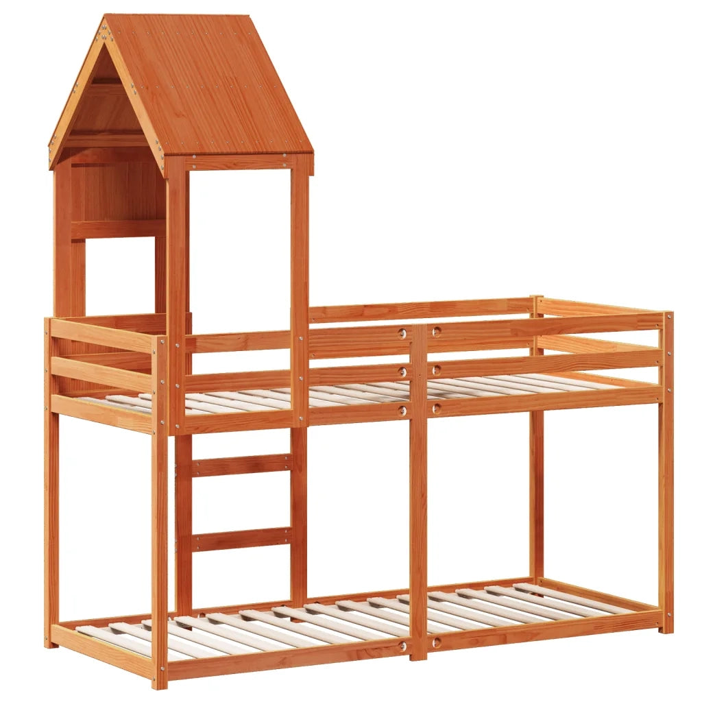 Letto singolo | Letto per adulti | Letto a Castello con Tetto Marrone Cera 90x190 cm Massello Pino