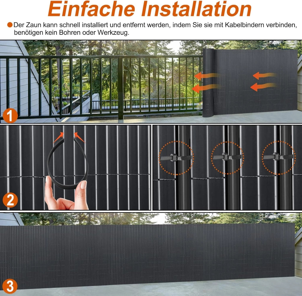 Recinzione frangivista in PVC per la privacy del balcone, con fascette, protegge da sguardi indiscreti e dal vento, impermeabile, senza fori, per giardino e terrazza, 200 x 500 cm, antracite