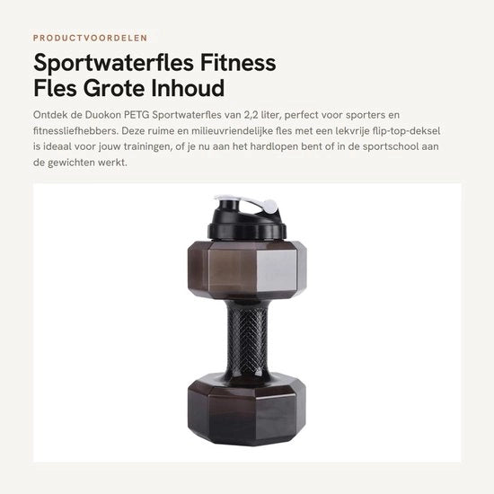 Sportwaterfles 2,2 L con coperchio a sospensione - Materiale PET ecologo - Adatto per allenamento e camminata - Leggero - Ideale per sport e escursioni - Waterfles