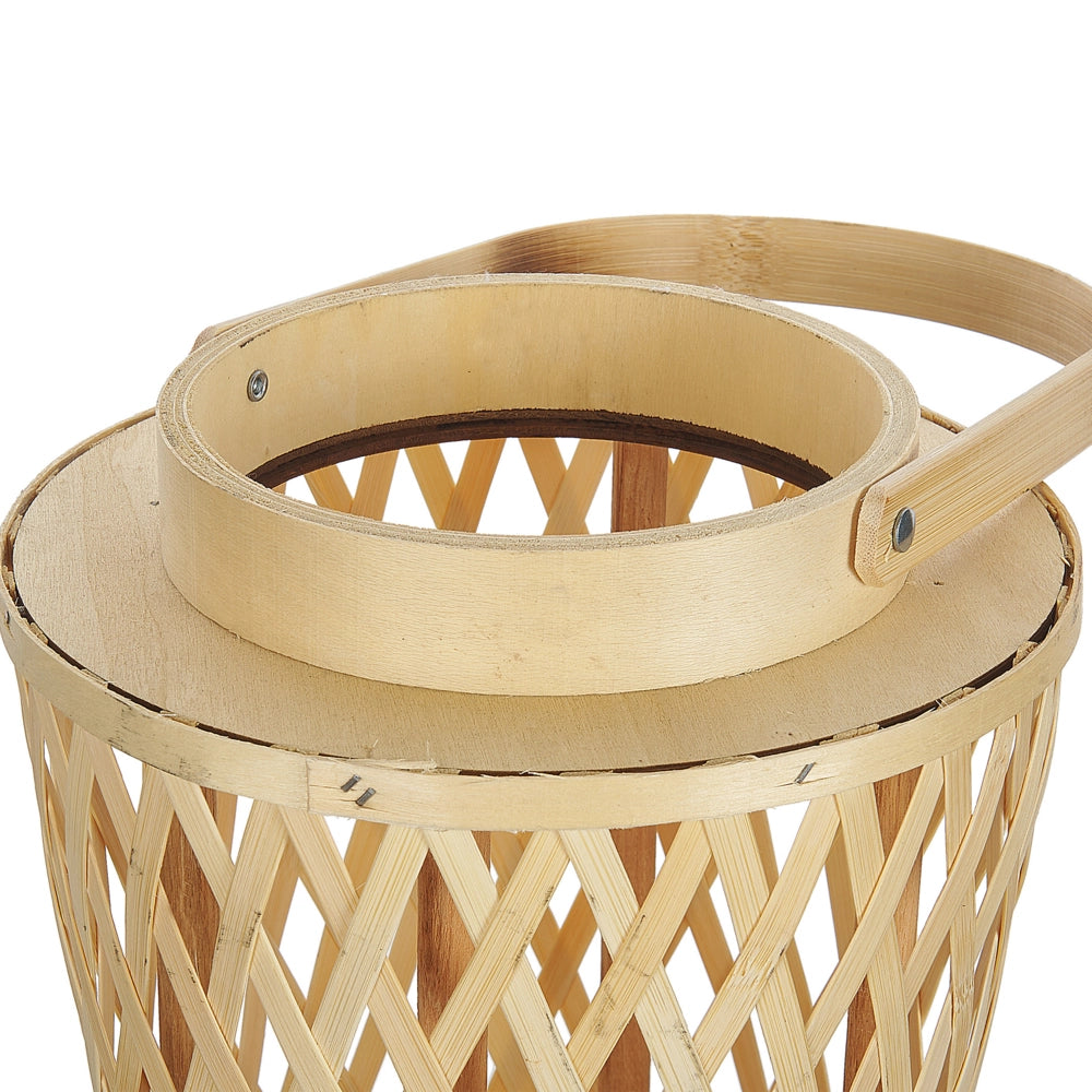 Lanterna a candela in legno di bambù naturale da 38 cm con portacandele in vetro in stile Boho per interni