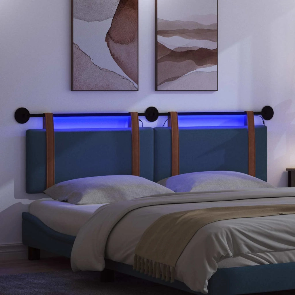 Testiera sospesa Con luce LED Blu PU Antico