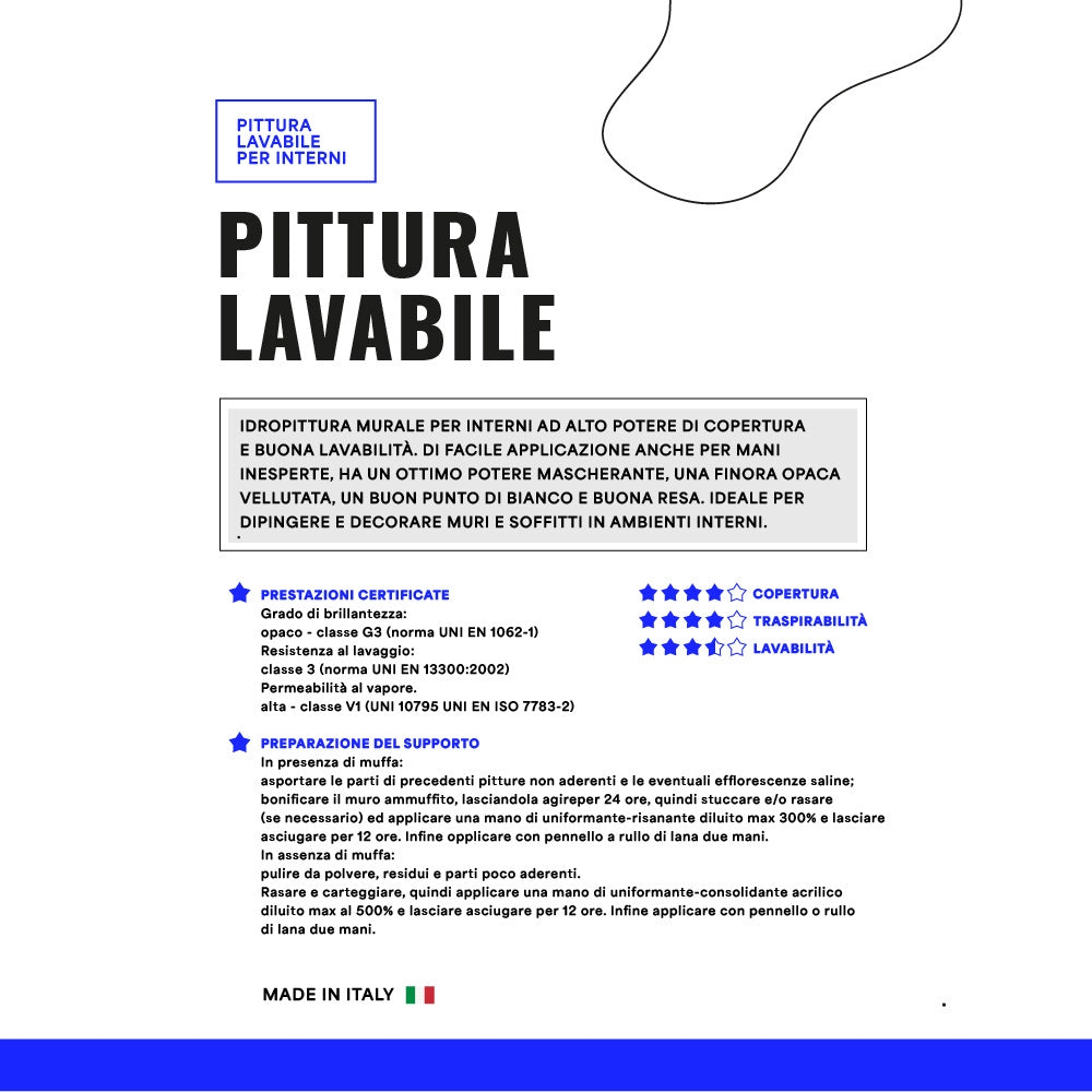 Idropittura lavabile elevata copertura opaca bianca muri soffitti interni *** formato 13 lt, confezione 1