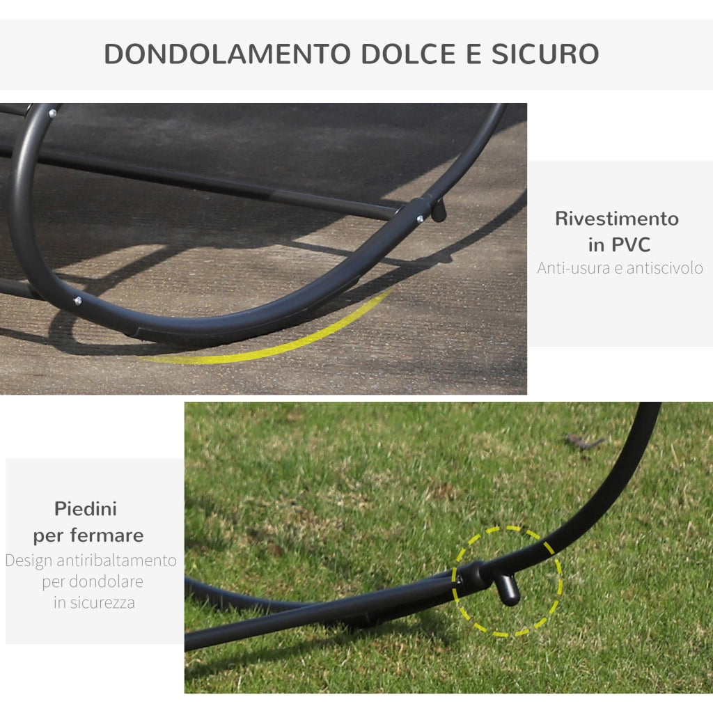 EasyComfort Lettino Prendisole 2 Posti, Sdraio da Giardino a Dondolo in Metallo e Texteline, 140x200x36-88cm, Bianco Crema