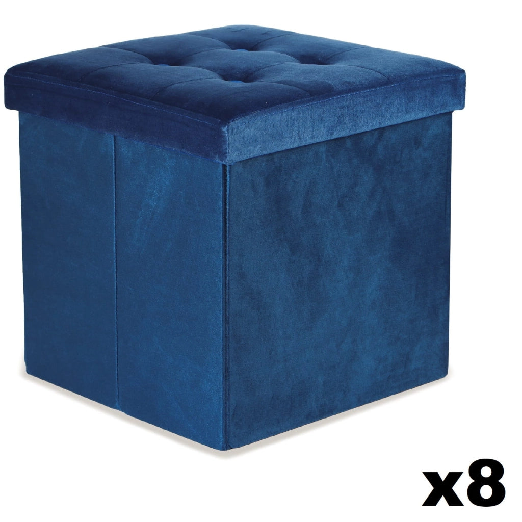 Pouf pieghevole VALORA con contenitore - Velluto blu navy L x 8