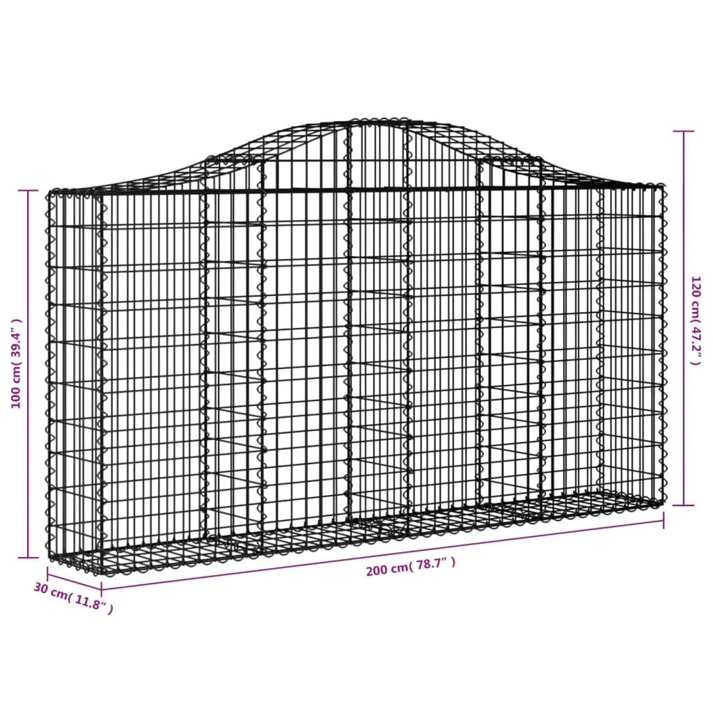 Cestini gabbioni recinzione a gabbia muro di contenimento ad arco 10 pezzi 200 x 30 x 100/120 cm ferro zincato argento 02_0040220