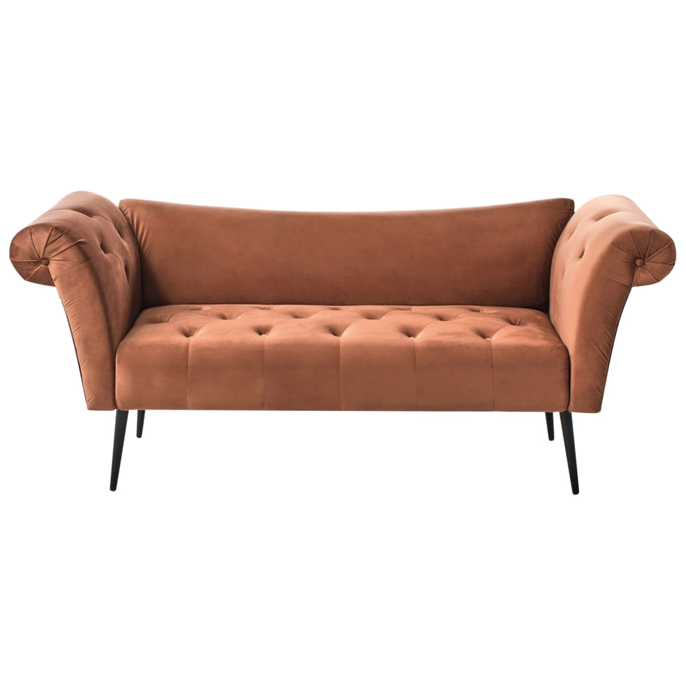 Chaise Longue in tessuto marrone dorato e Gambe con gambe in metallo dorato