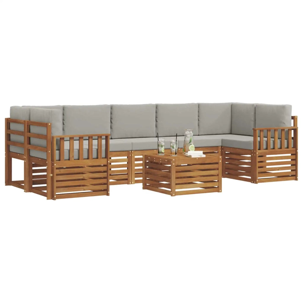 Set di divani da esterno 8 pcs Grigio Naturale e Chiaro