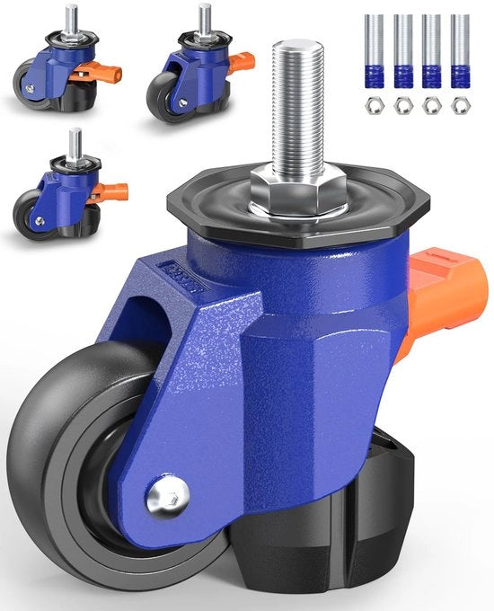 Ruote da lavoro pesanti, ruote di sterzatura pesanti, ruote di sostegno inerziale, capacità totale 300 kg, M12 e 1/2" ruote di mobilità, set di 4 ruote industriali, regolabile in altezza per tavolo da lavoro