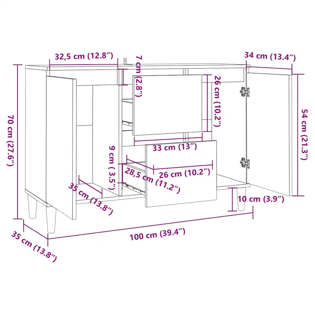 Credenza Rovere Fumo 101x35x70 cm in Legno Multistrato 815162