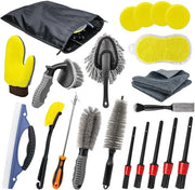 Set di pulizia per auto, 21 pezzi, kit di pulizia auto, set di pulizia auto interno ed esterno con spazzola per gomme e guanto da pulire.