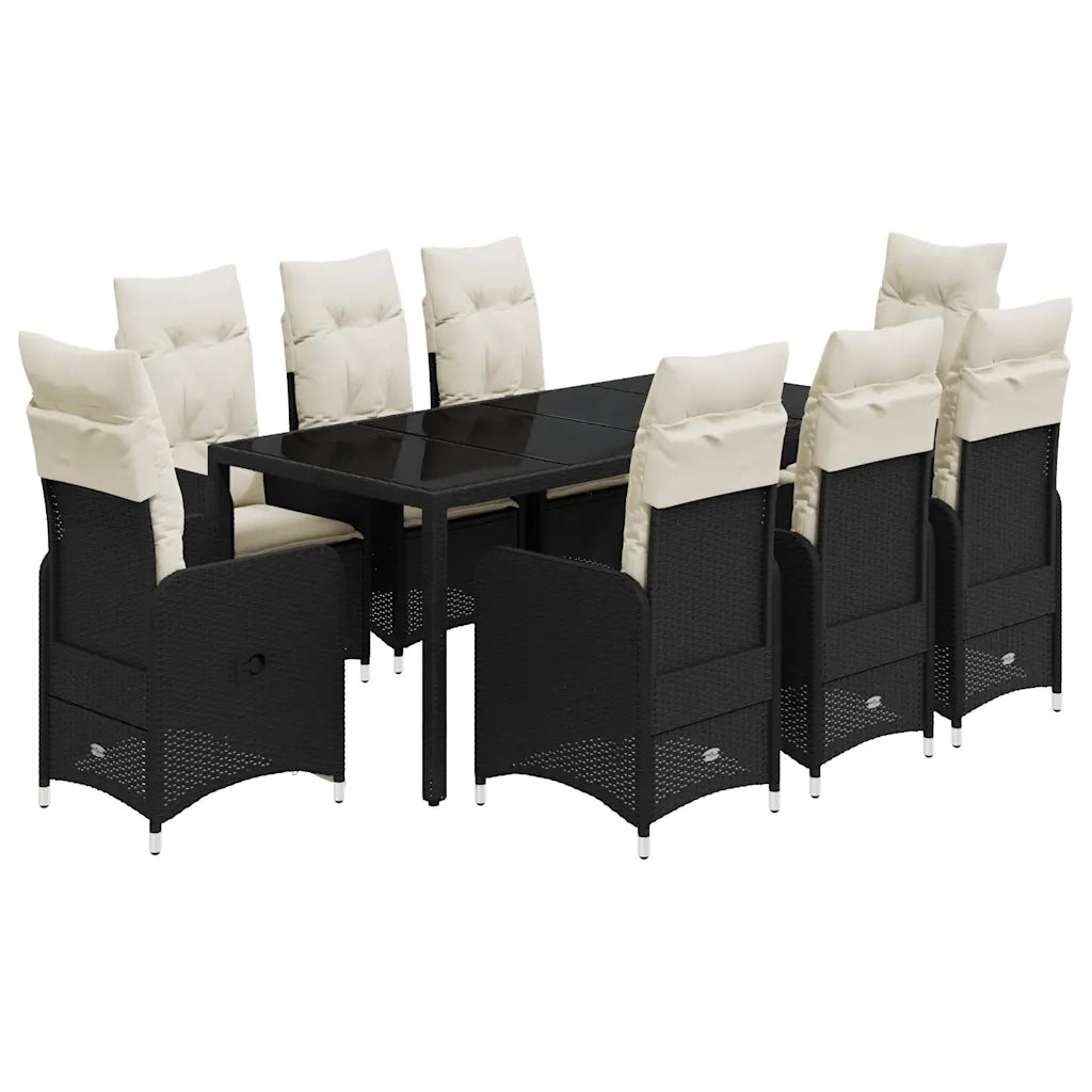 Set BistrÃ² da Giardino 9 pz con Cuscini in Polyrattan Nero