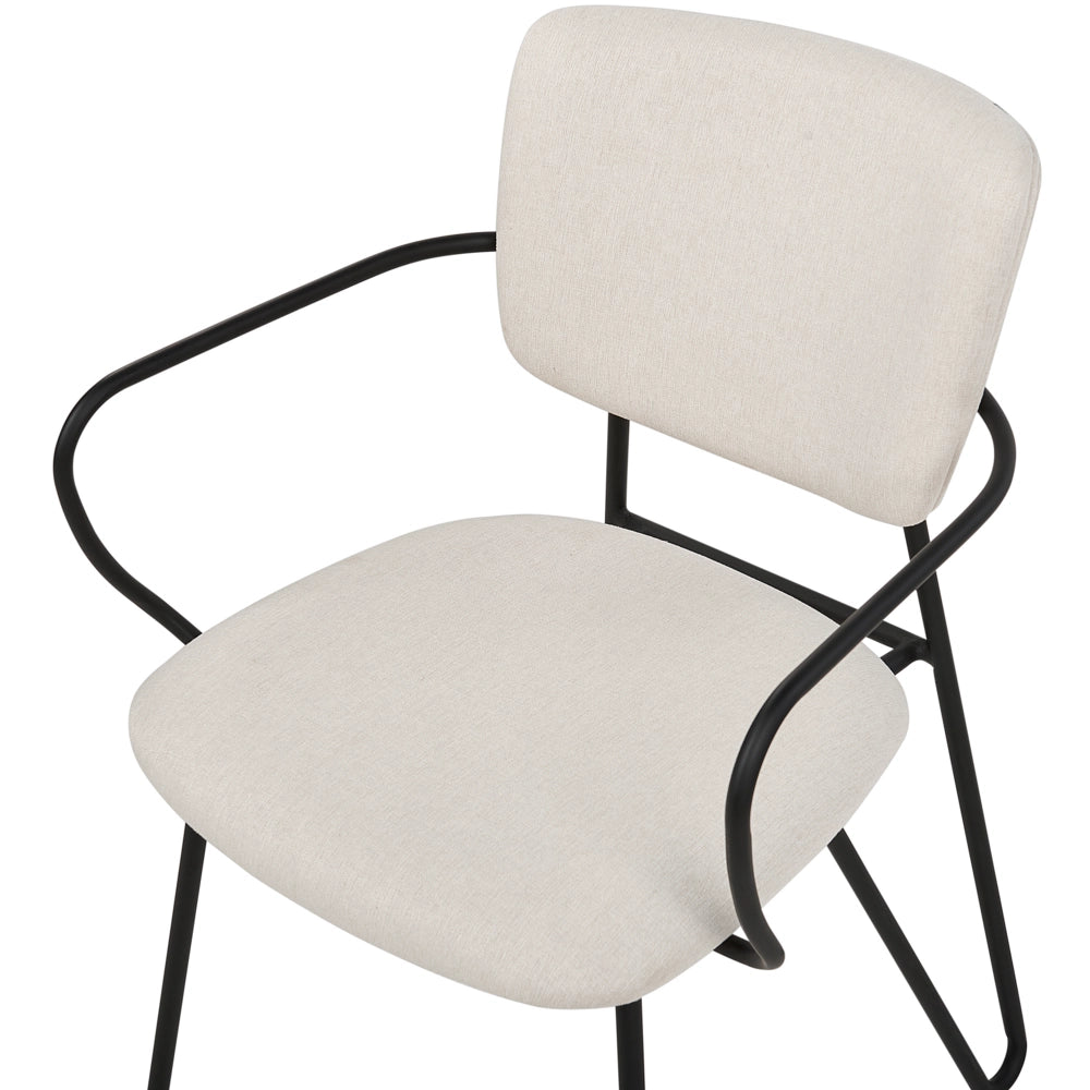 Set di 2 sedie da pranzo Rivestimento in tessuto strutturale in poliestere bianco crema Gambe in metallo nero Schienale curvo senza braccioli Design moderno e contemporaneo