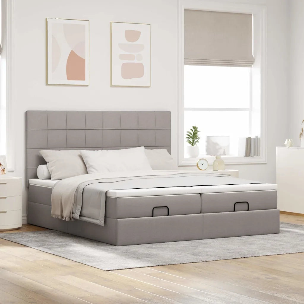Struttura Letto Pouf con Materassi Tortora 180x200cm in Tessuto 3314545