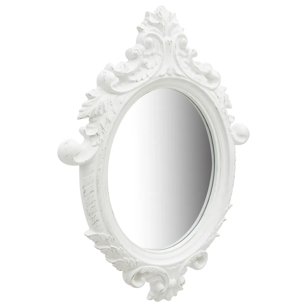 Specchio da Parete Stile Castello-Specchio a Muro-Specchio Decorativo 56x76 cm Bianco