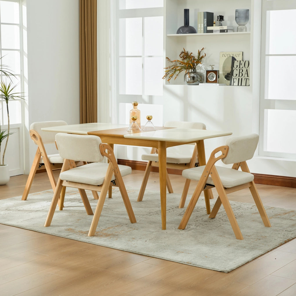 Sedia pieghevole imbottita con seduta in schiuma; legno; beige