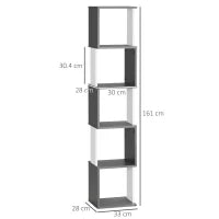 Libreria Moderna Salvaspazio a 5 Ripiani in Legno, 33x28x161cm, Grigio e Bianco