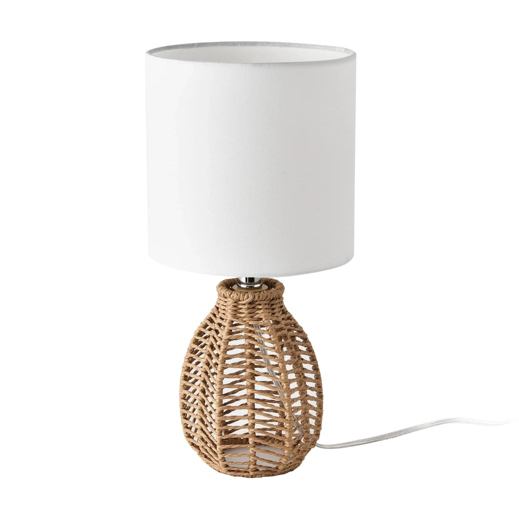 Lampada da tavolo E14 metallo e corda di iuta altezza 36 cm beige cromo bianco 03_0009546