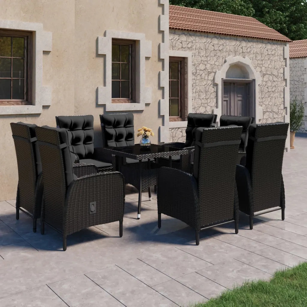 Set da Pranzo da Giardino 9 pz in Polyrattan e Vetro Nero 3058532