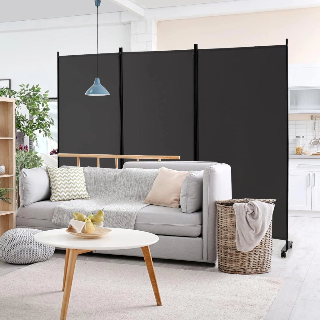 Divisorio Paravento con Ruote 3 pezzi, Divisorio da Parete in Ferro, Protezione Privata per Camera da Letto, Ufficio, 260 x 180 cm, 5 Colori (Grigio)