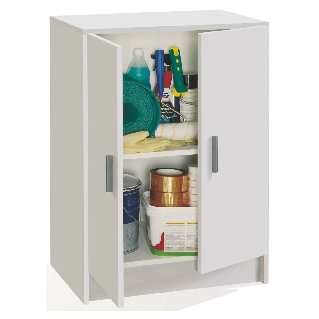 Armadio multiuso Pan, Mobile ausiliario basso a 2 ante, Portascarpe a 1 ripiano, Armadietto multifunzione, cm 59x37h80, Bianco