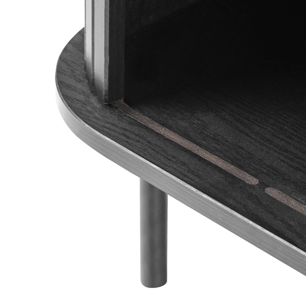 Comodino con ante scorrevole Legno scuro Gambe in metallo stile retrò camera da letto
