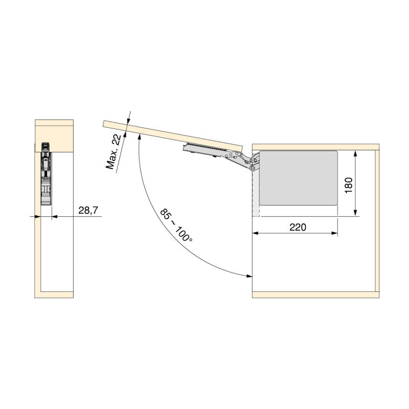 Braccetto per ante a ribalta verso l'alto Altius Lift, Forza 1840-5200 (high-H), Acciaio e tecnoplastica, Grigio antra..