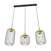 Lampada a sospensione Vander con tre luci in acciaio nero e oro