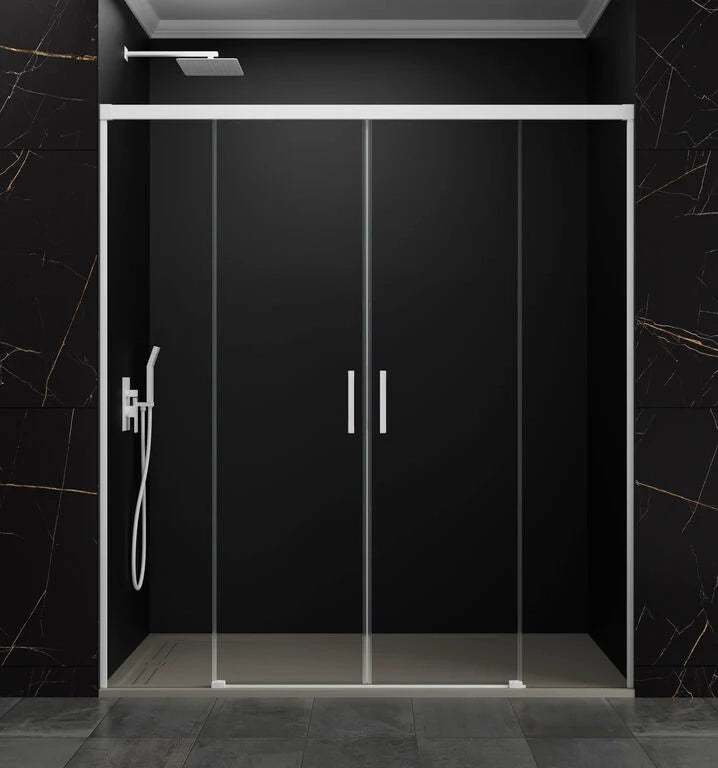 Box doccia frontale BASIC 2 fissi + 2 scorrevoli 190 cm (100+100) bianco opaco vetro trasparente