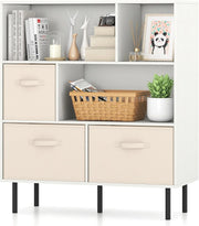 Libreria a 6 Cubi, Scaffale a 3 Livelli con 3 Cassetti in Tessuto Pieghevoli, Organizzatore Autoportante con Gambe in Metallo per Soggiorno, Ufficio, 90 x 40 x 105 cm (Bianco)