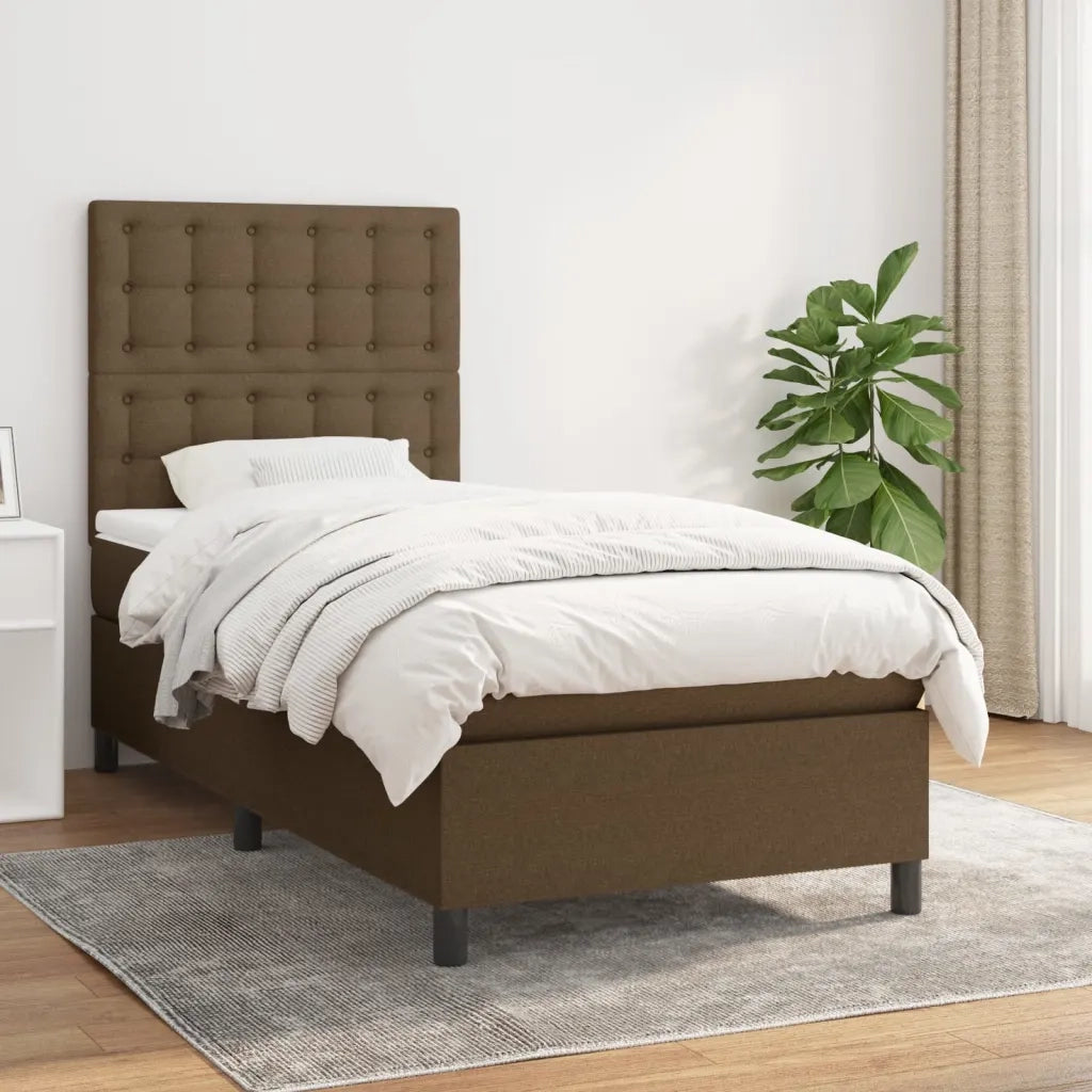 Letto singolo | Letto per adulti | Giroletto a Molle con Materasso Marrone Scuro 80x200 cm Tessuto