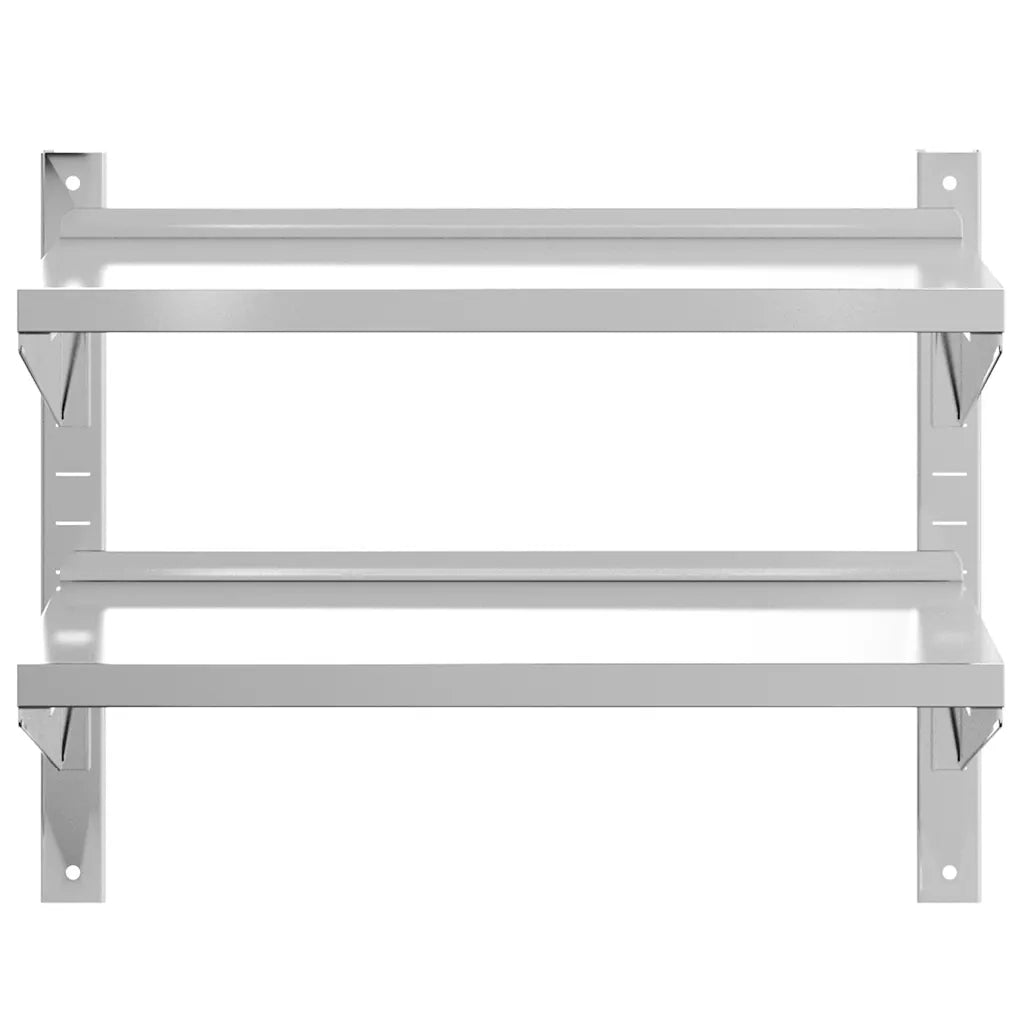 Mensola Muro | Mensola a parete 2 Ripiani 75x40x60cm Argento Acciaio Inossidabile