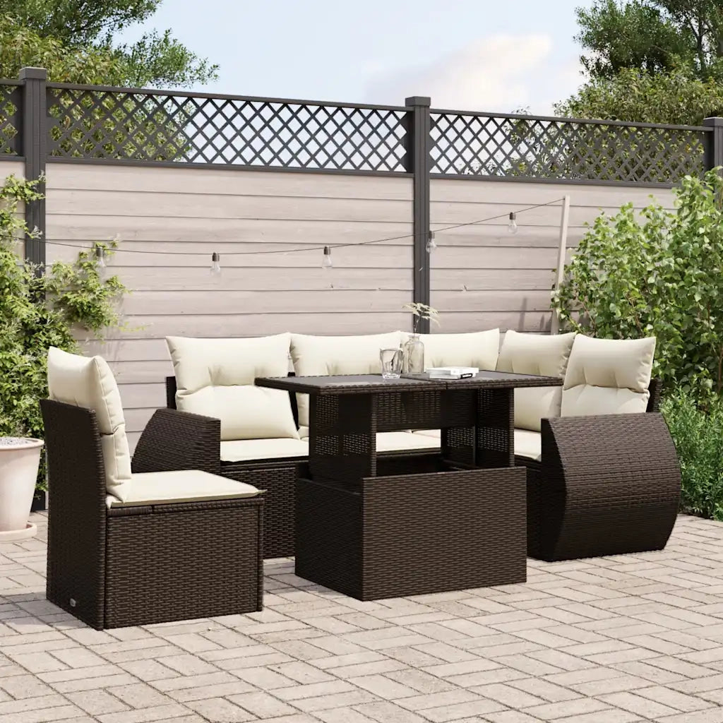vidaXL Set Divano da Giardino 6 pz con Cuscini Marrone in Polyrattan