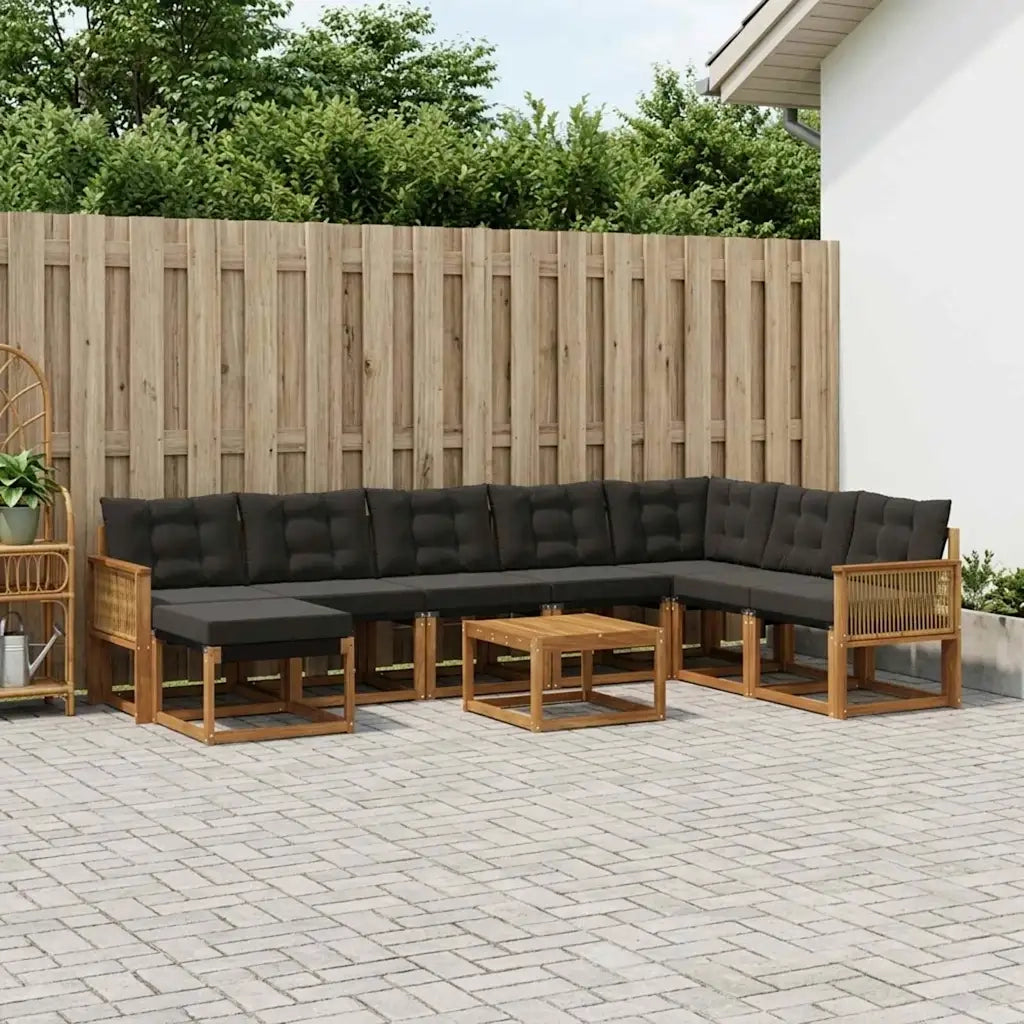 Set di divani da esterno 9 pcs Naturale e Nero