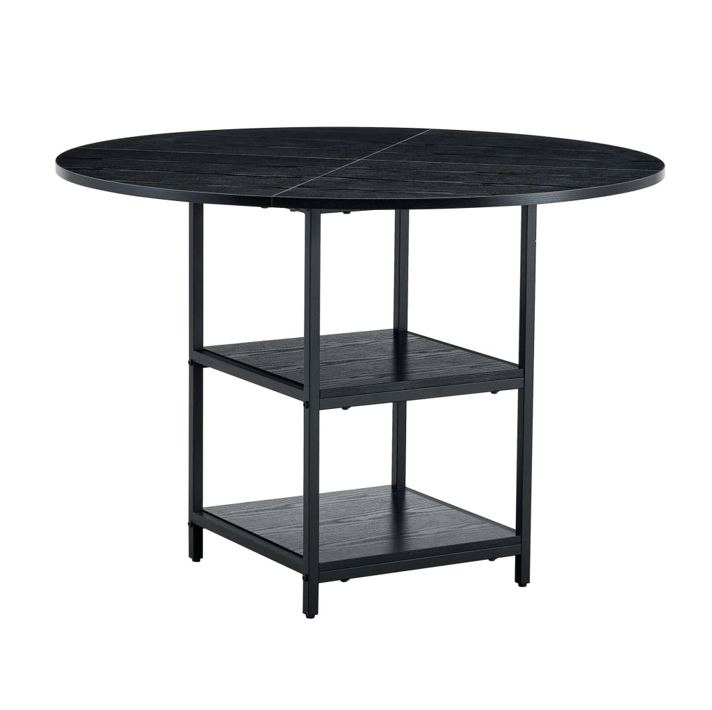 Tavolo da pranzo rotondo ?107 cm con doppio ripiano in MDF e metallo nero