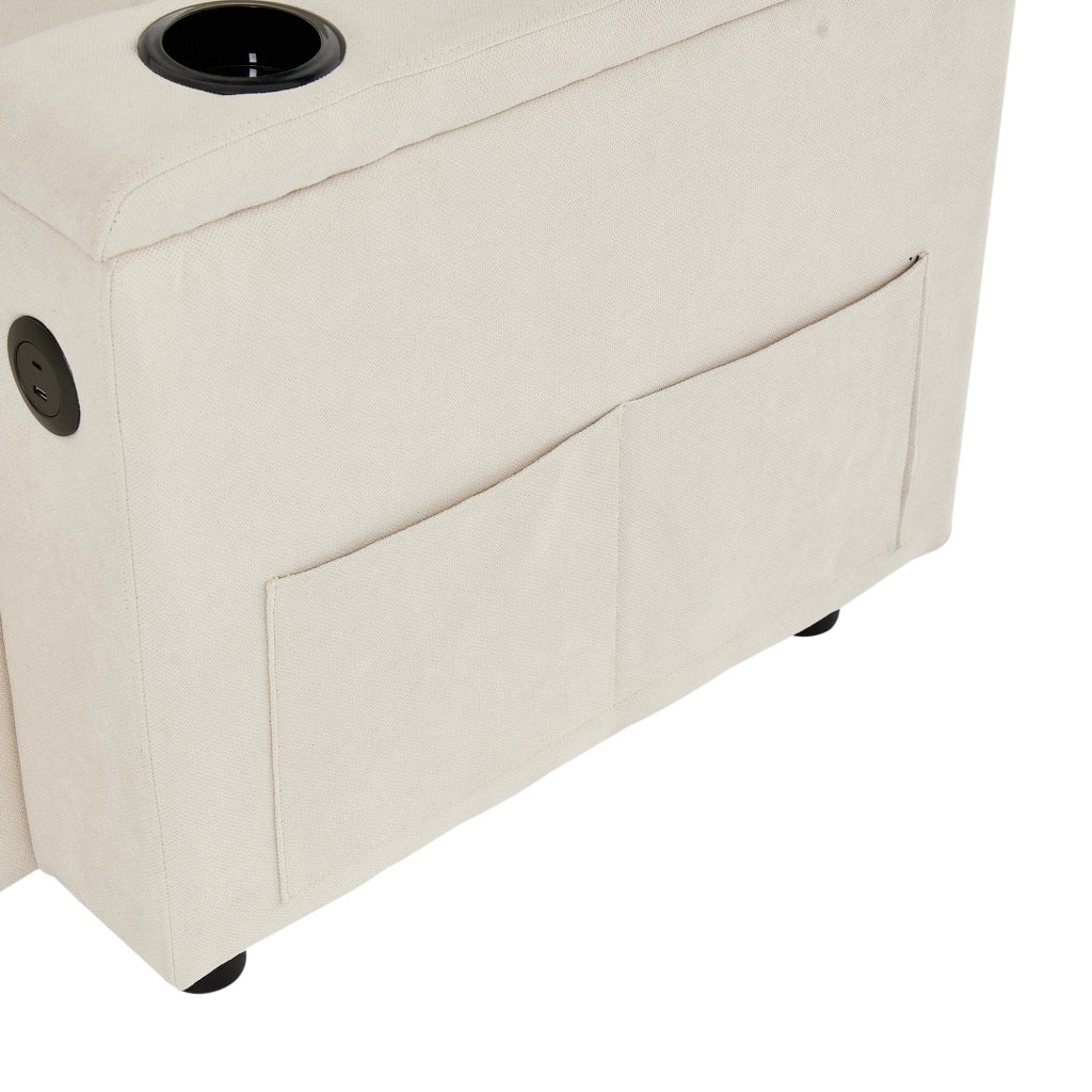 Divano Letto con Contenitore, LED, USB-C, Portabicchieri e Tasche, in Tessuto, Beige