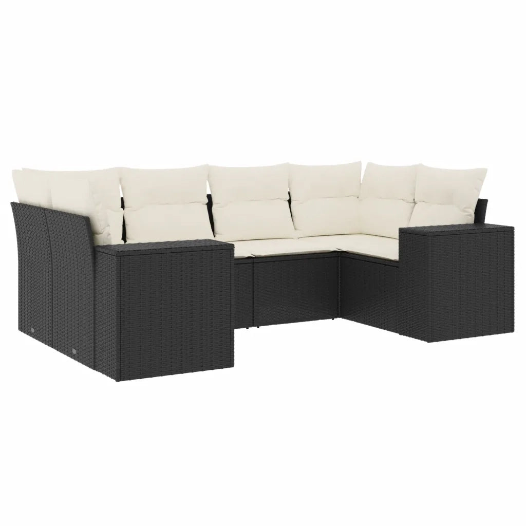Set Divano da Giardino 6 pz con Cuscini Nero in Polyrattan 3222975