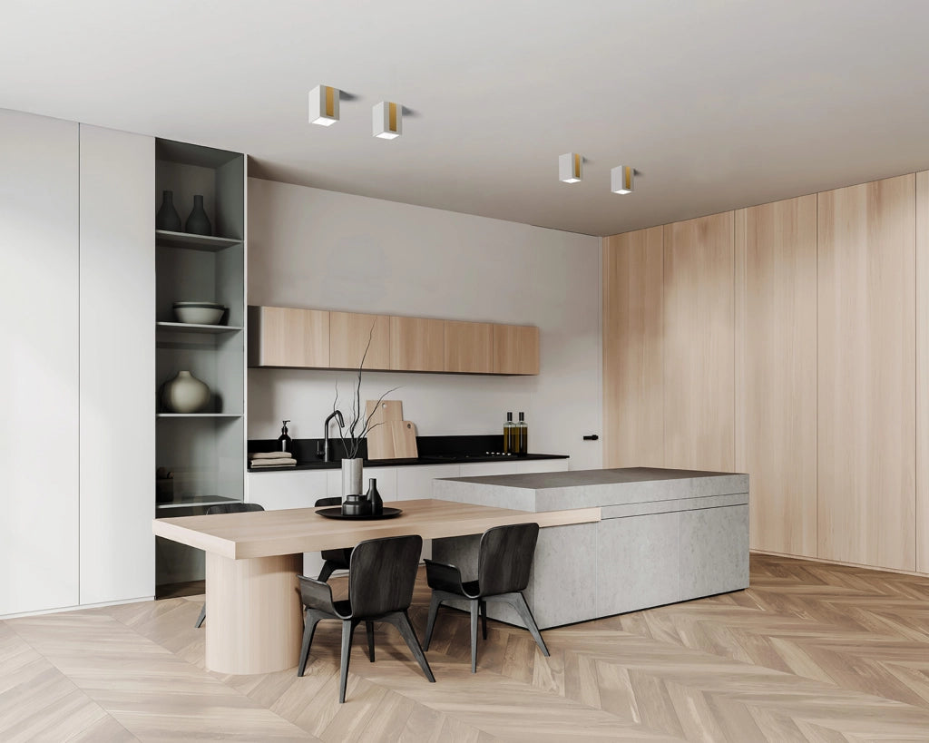 THERA Lampada da soffitto 1 luce attacco GU10 in gesso bianco con rifinitura Ottone