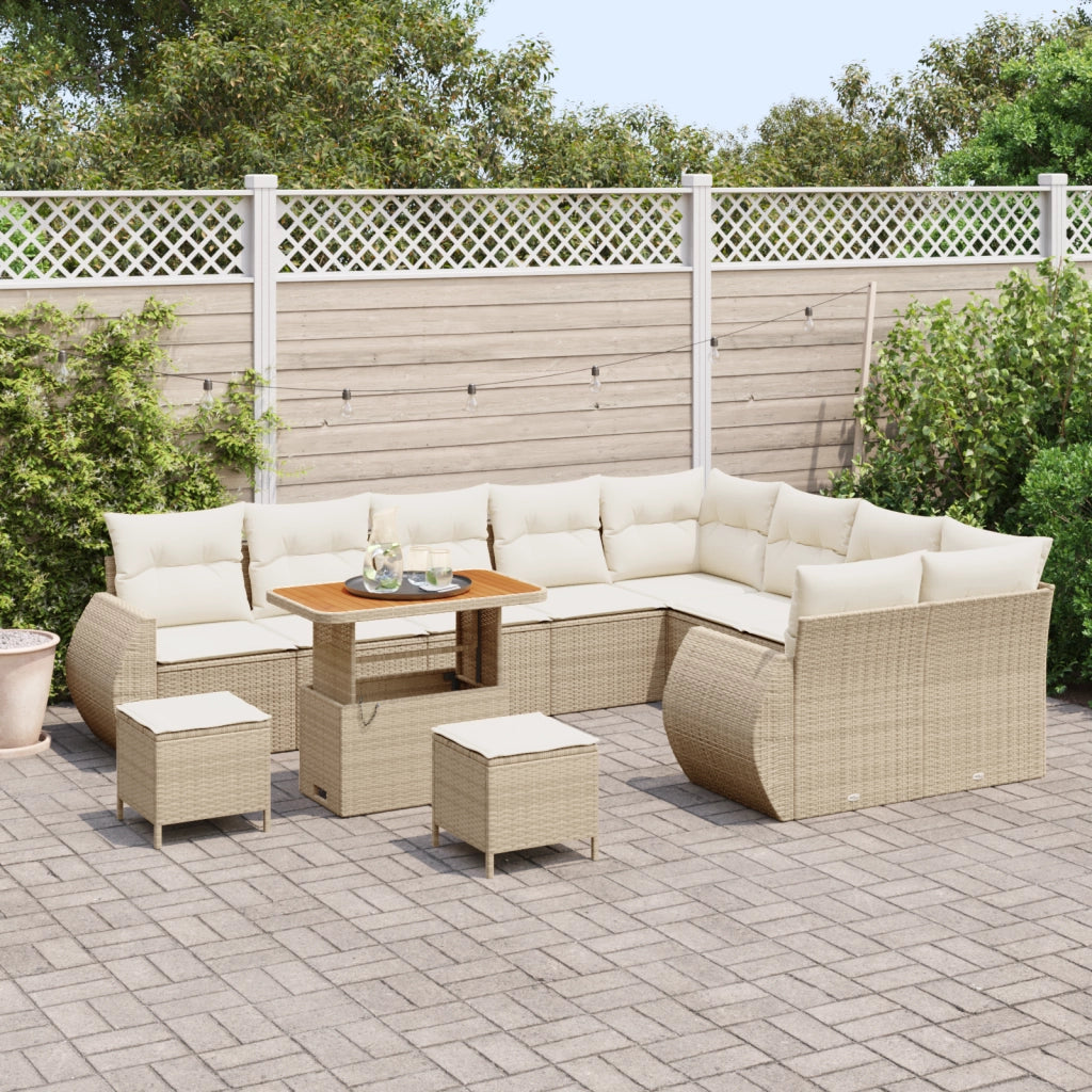 Set di divani da giardino da 12 pezzi con cuscini in beige, rattan poly acacia